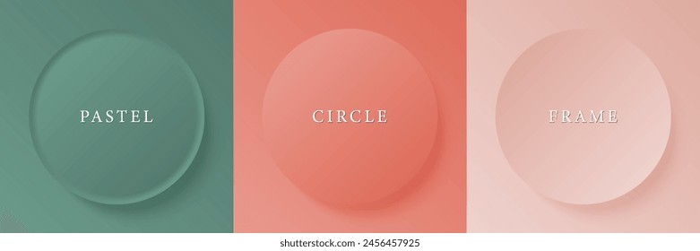 Set of abstract 3d beige, different color circle frame design for cosmetic product. Collection of trendy color geometric background with copy space. Top view scene. Vector EPS10