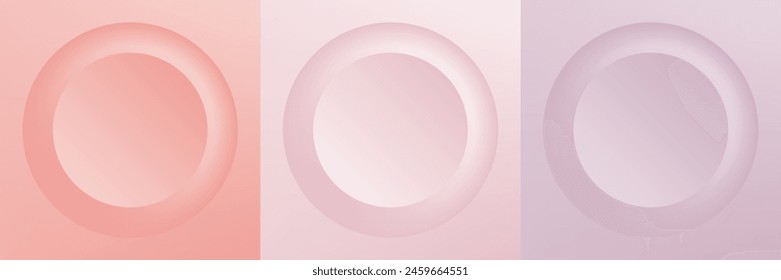Conjunto de abstracto 3d beige, diseño de marco de círculo de color diferente para producto cosmético. Colección de fondo geométrico de color de moda con espacio de copia. Vista superior. Vector EPS10