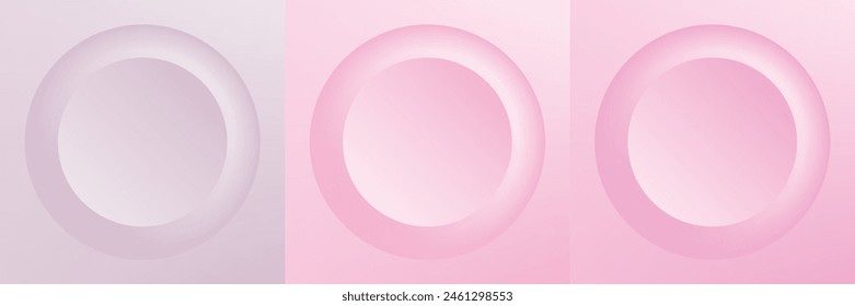 Conjunto de abstracto 3d beige, diseño de marco de círculo de color diferente para producto cosmético. Colección de fondo geométrico de color de moda con espacio de copia. Vista superior. Vector EPS10