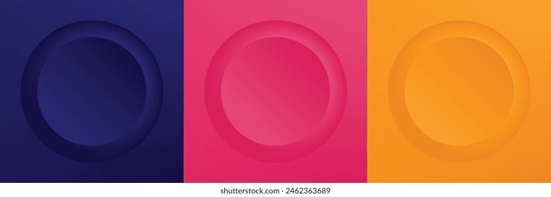 Set of abstract 3d beige, different color circle frame design for cosmetic product. Collection of trendy color geometric background with copy space. Top view scene. Vector EPS10