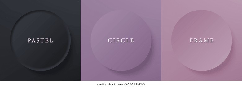 Set of abstract 3d beige, different color circle frame design for cosmetic product. Collection of trendy color geometric background with copy space. Top view scene. Vector EPS10