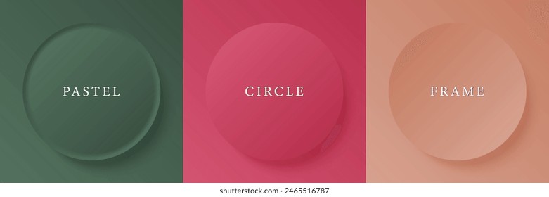 Conjunto de abstracto 3d beige, diseño de marco de círculo de color diferente para producto cosmético. Colección de fondo geométrico de color de moda con espacio de copia. Vista superior. Vector EPS10