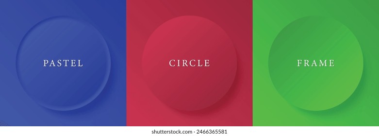 Set of abstract 3d beige, different color circle frame design for cosmetic product. Collection of trendy color geometric background with copy space. Top view scene. Vector EPS10