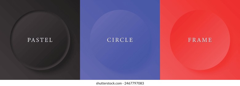 Set of abstract 3d beige, different color circle frame design for cosmetic product. Collection of trendy color geometric background with copy space. Top view scene. Vector EPS10