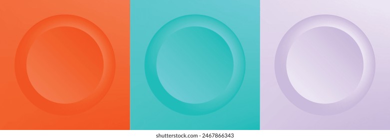 Set of abstract 3d beige, different color circle frame design for cosmetic product. Collection of trendy color geometric background with copy space. Top view scene. Vector EPS10