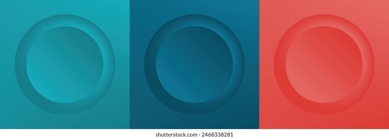 Set of abstract 3d beige, different color circle frame design for cosmetic product. Collection of trendy color geometric background with copy space. Top view scene. Vector EPS10