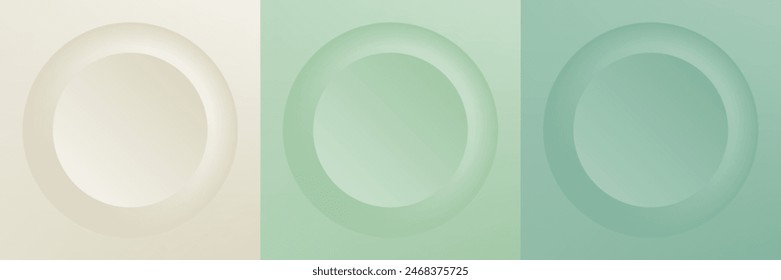 Set of abstract 3d beige, different color circle frame design for cosmetic product. Collection of trendy color geometric background with copy space. Top view scene. Vector EPS10