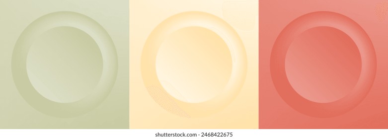 Set of abstract 3d beige, different color circle frame design for cosmetic product. Collection of trendy color geometric background with copy space. Top view scene. Vector EPS10
