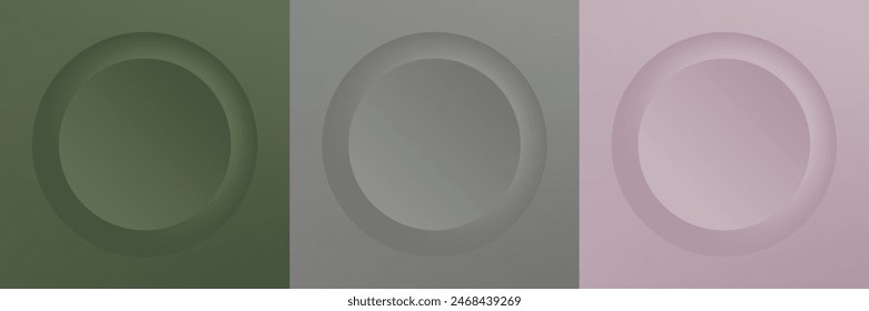 Set of abstract 3d beige, different color circle frame design for cosmetic product. Collection of trendy color geometric background with copy space. Top view scene. Vector EPS10