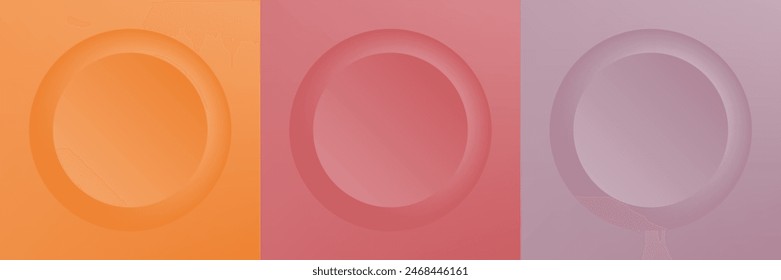 Set of abstract 3d beige, different color circle frame design for cosmetic product. Collection of trendy color geometric background with copy space. Top view scene. Vector EPS10