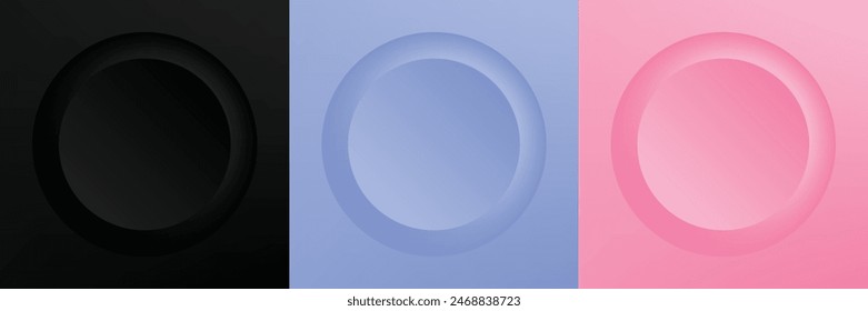 Set von abstrakten 3D beige, verschiedene Farbe Kreis Rahmen Design für kosmetische Produkt. Kollektion von trendigem farbgeometrischem Hintergrund mit Kopierraum. Szene von oben anzeigen. Vektorgrafik EPS10