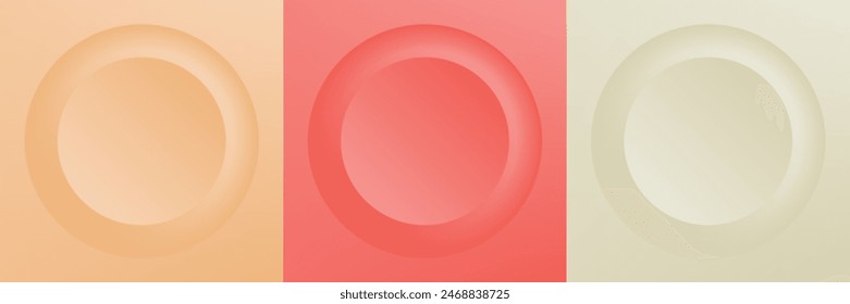 Conjunto de abstracto 3d beige, diseño de marco de círculo de color diferente para producto cosmético. Colección de fondo geométrico de color de moda con espacio de copia. Vista superior. Vector EPS10