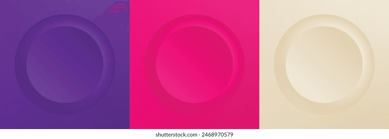 Set of abstract 3d beige, different color circle frame design for cosmetic product. Collection of trendy color geometric background with copy space. Top view scene. Vector EPS10