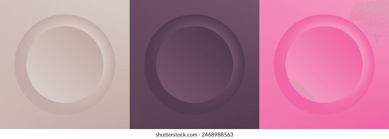 Set of abstract 3d beige, different color circle frame design for cosmetic product. Collection of trendy color geometric background with copy space. Top view scene. Vector EPS10