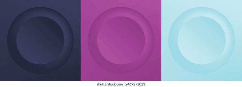 Conjunto de abstracto 3d beige, diseño de marco de círculo de color diferente para producto cosmético. Colección de fondo geométrico de color de moda con espacio de copia. Vista superior. Vector EPS10