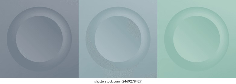 Set of abstract 3d beige, different color circle frame design for cosmetic product. Collection of trendy color geometric background with copy space. Top view scene. Vector EPS10