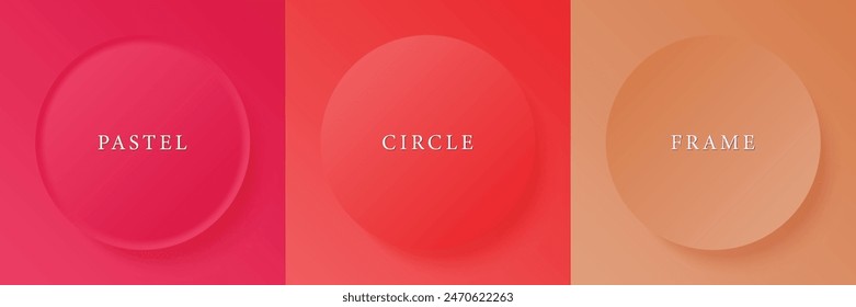 Set of abstract 3d beige, different color circle frame design for cosmetic product. Collection of trendy color geometric background with copy space. Top view scene. Vector EPS10
