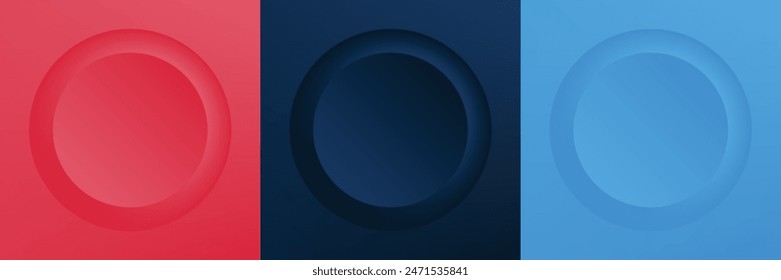 Set of abstract 3d beige, different color circle frame design for cosmetic product. Collection of trendy color geometric background with copy space. Top view scene. Vector EPS10