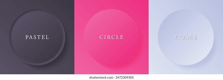 Set of abstract 3d beige, different color circle frame design for cosmetic product. Collection of trendy color geometric background with copy space. Top view scene. Vector EPS10