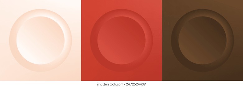 Conjunto de abstracto 3d beige, diseño de marco de círculo de color diferente para producto cosmético. Colección de fondo geométrico de color de moda con espacio de copia. Vista superior. Vector EPS10