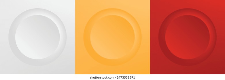 Set of abstract 3d beige, different color circle frame design for cosmetic product. Collection of trendy color geometric background with copy space. Top view scene. Vector EPS10