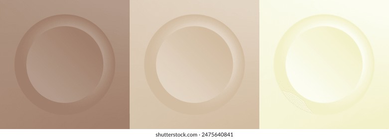 Set of abstract 3d beige, different color circle frame design for cosmetic product. Collection of trendy color geometric background with copy space. Top view scene. Vector EPS10