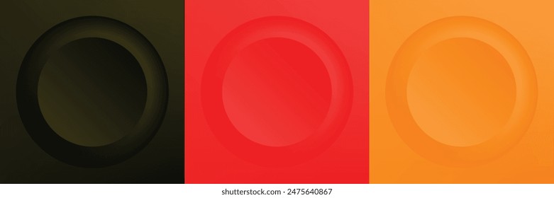 Set von abstrakten 3D beige, verschiedene Farbe Kreis Rahmen Design für kosmetische Produkt. Kollektion von trendigem farbgeometrischem Hintergrund mit Kopierraum. Szene von oben anzeigen. Vektorgrafik EPS10