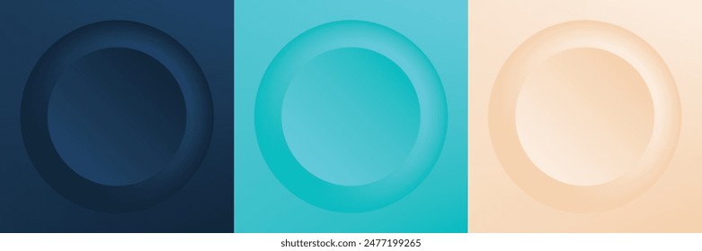 Set of abstract 3d beige, different color circle frame design for cosmetic product. Collection of trendy color geometric background with copy space. Top view scene. Vector EPS10