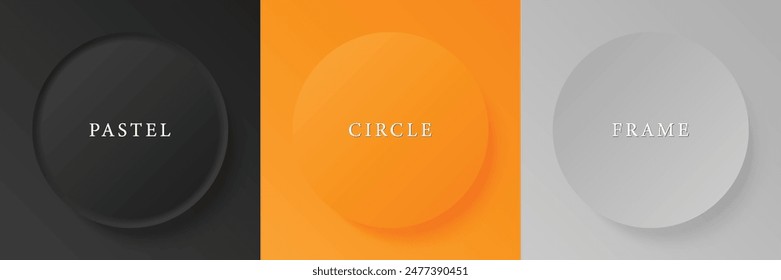 Set of abstract 3d beige, different color circle frame design for cosmetic product. Collection of trendy color geometric background with copy space. Top view scene. Vector EPS10