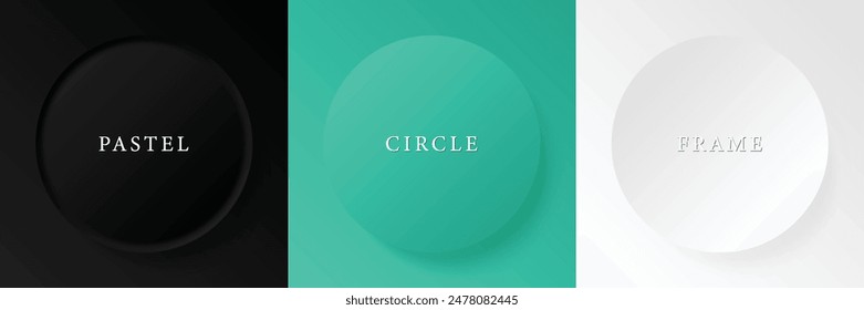 Set of abstract 3d beige, different color circle frame design for cosmetic product. Collection of trendy color geometric background with copy space. Top view scene. Vector EPS10
