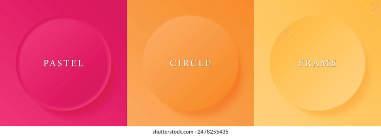 Set of abstract 3d beige, different color circle frame design for cosmetic product. Collection of trendy color geometric background with copy space. Top view scene. Vector EPS10