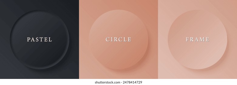Set of abstract 3d beige, different color circle frame design for cosmetic product. Collection of trendy color geometric background with copy space. Top view scene. Vector EPS10