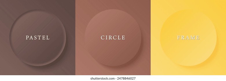Conjunto de abstracto 3d beige, diseño de marco de círculo de color diferente para producto cosmético. Colección de fondo geométrico de color de moda con espacio de copia. Vista superior. Vector EPS10