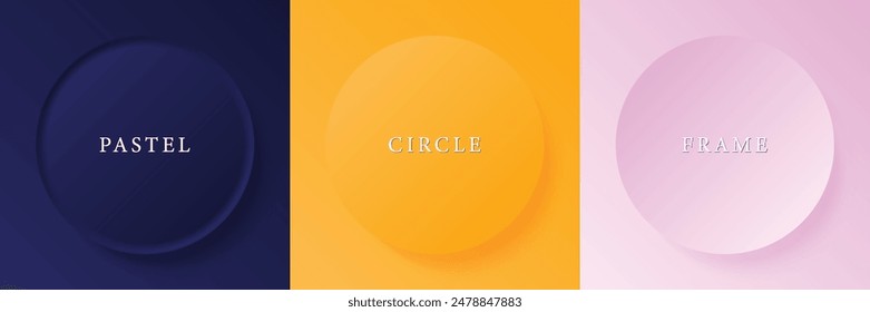 Set of abstract 3d beige, different color circle frame design for cosmetic product. Collection of trendy color geometric background with copy space. Top view scene. Vector EPS10