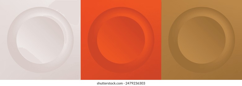 Set of abstract 3d beige, different color circle frame design for cosmetic product. Collection of trendy color geometric background with copy space. Top view scene. Vector EPS10
