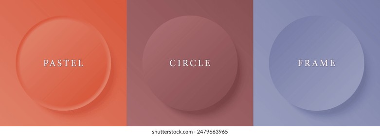 Set of abstract 3d beige, different color circle frame design for cosmetic product. Collection of trendy color geometric background with copy space. Top view scene. Vector EPS10