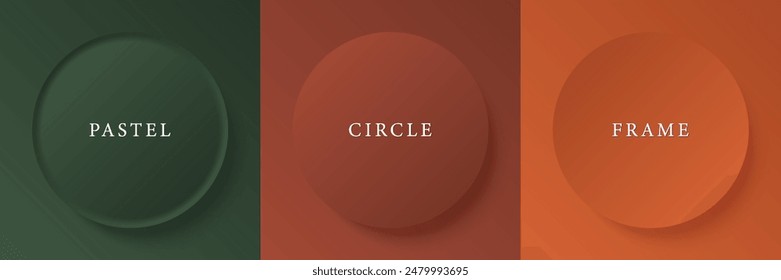 Set of abstract 3d beige, different color circle frame design for cosmetic product. Collection of trendy color geometric background with copy space. Top view scene. Vector EPS10