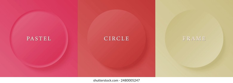 Set of abstract 3d beige, different color circle frame design for cosmetic product. Collection of trendy color geometric background with copy space. Top view scene. Vector EPS10