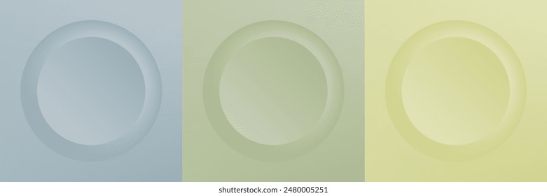 Set of abstract 3d beige, different color circle frame design for cosmetic product. Collection of trendy color geometric background with copy space. Top view scene. Vector EPS10