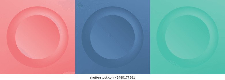 Set of abstract 3d beige, different color circle frame design for cosmetic product. Collection of trendy color geometric background with copy space. Top view scene. Vector EPS10