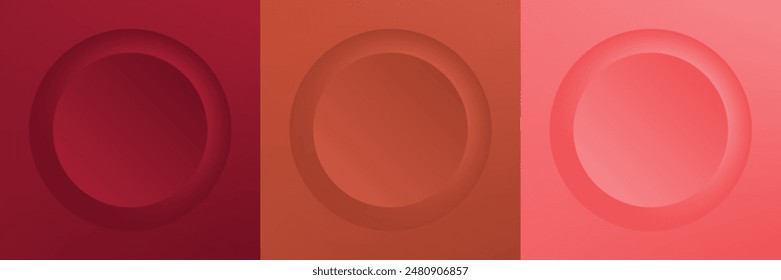 Set of abstract 3d beige, different color circle frame design for cosmetic product. Collection of trendy color geometric background with copy space. Top view scene. Vector EPS10