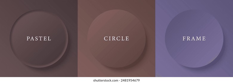 Conjunto de abstracto 3d beige, diseño de marco de círculo de color diferente para producto cosmético. Colección de fondo geométrico de color de moda con espacio de copia. Vista superior. Vector EPS10