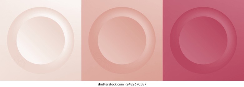 Set of abstract 3d beige, different color circle frame design for cosmetic product. Collection of trendy color geometric background with copy space. Top view scene. Vector EPS10