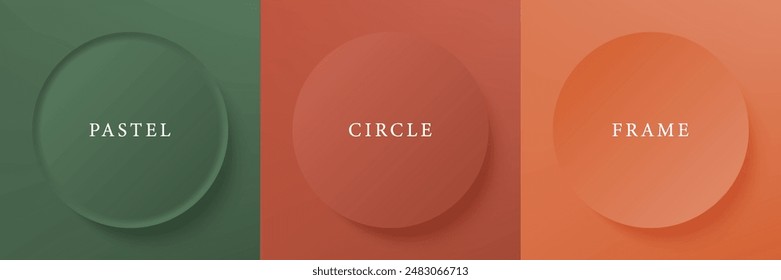 Set of abstract 3d beige, different color circle frame design for cosmetic product. Collection of trendy color geometric background with copy space. Top view scene. Vector EPS10