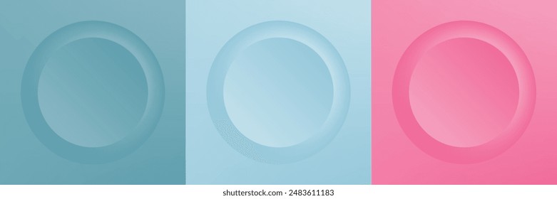 Conjunto de abstracto 3d beige, diseño de marco de círculo de color diferente para producto cosmético. Colección de fondo geométrico de color de moda con espacio de copia. Vista superior. Vector EPS10