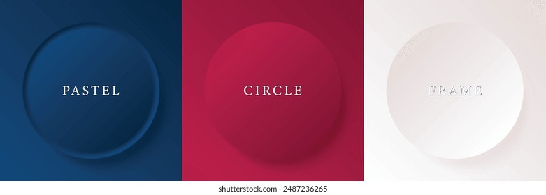 Set of abstract 3d beige, different color circle frame design for cosmetic product. Collection of trendy color geometric background with copy space. Top view scene. Vector EPS10