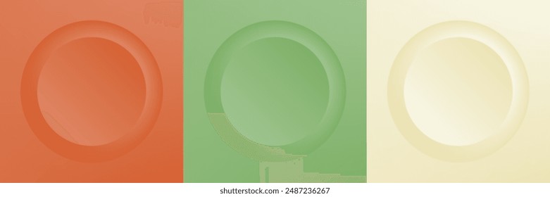 Set of abstract 3d beige, different color circle frame design for cosmetic product. Collection of trendy color geometric background with copy space. Top view scene. Vector EPS10