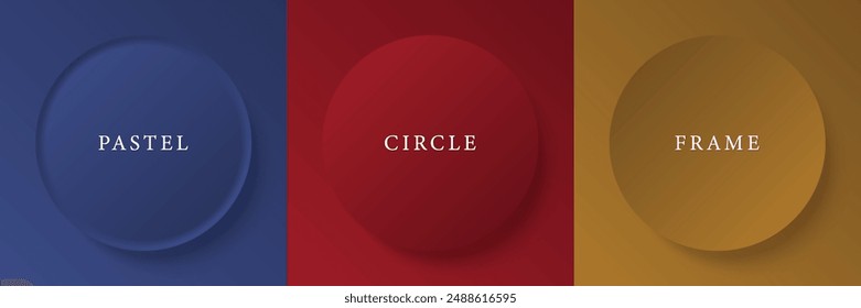 Set of abstract 3d beige, different color circle frame design for cosmetic product. Collection of trendy color geometric background with copy space. Top view scene. Vector EPS10