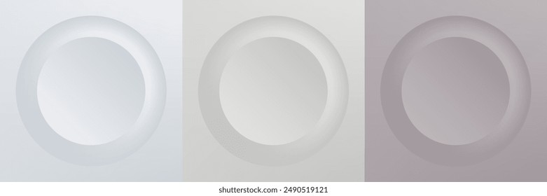 Set of abstract 3d beige, different color circle frame design for cosmetic product. Collection of trendy color geometric background with copy space. Top view scene. Vector EPS10