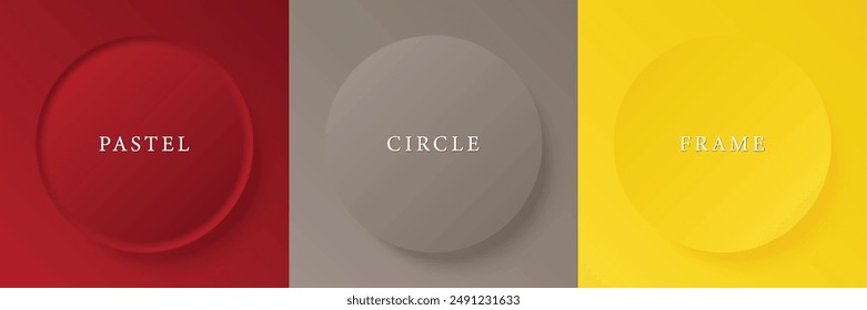 Set of abstract 3d beige, different color circle frame design for cosmetic product. Collection of trendy color geometric background with copy space. Top view scene. Vector EPS10